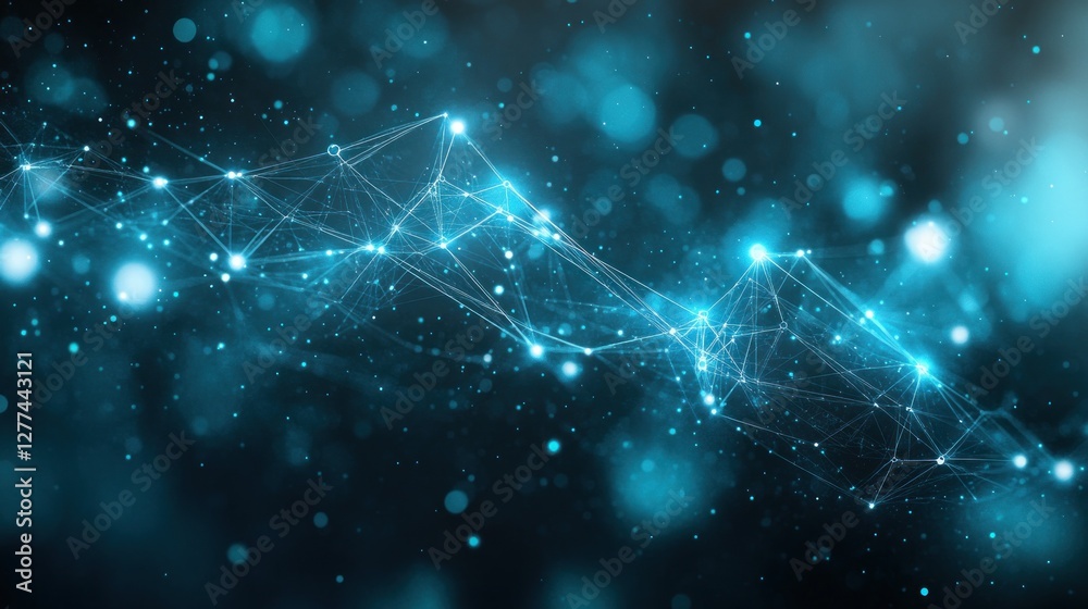 Leinwandbilder abstract blue network connection on dark background with bokeh lights.
