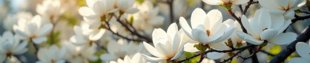 Obraz premium Majestic magnolia tree, abundant white blooms , outdoor, magnolia