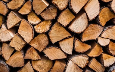 Fototapeta premium A large pile of stacked wood logs perfect for firewood or rustic decor in a natural setting