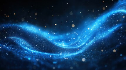 Obraz premium Abstract blue wave with glowing particles on dark background.