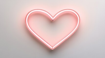 Soft Pink Neon Heart Shape on Light Beige Background