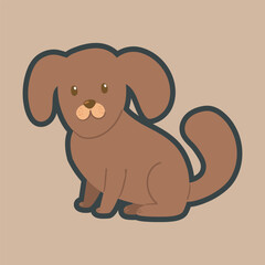 cute brown dog with outline flat vector design.