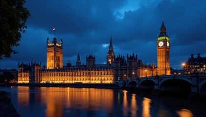 Fototapeta premium Big Ben & Palace of Westminster, nocturnal view, palace, skyline, London