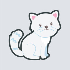 cute white cat with outline flat vector design.
