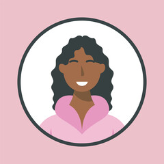 smile woman in circle frame with outline flat vector design.