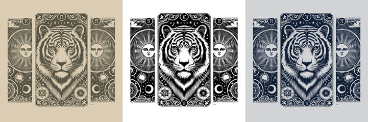 cyber tiger vector playing card tattoo design