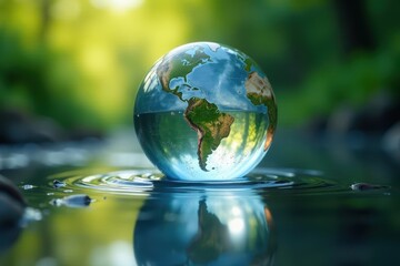 Water globe, reflecting world, conservation theme, ocean, environment