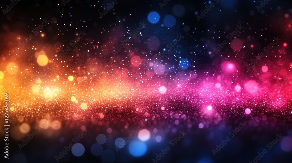 Poster Abstract colorful bokeh background with glowing particles and lights.
