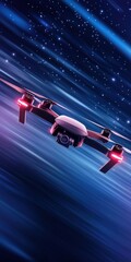 Naklejka premium Impressive large white drone flying gracefully through the dark night sky