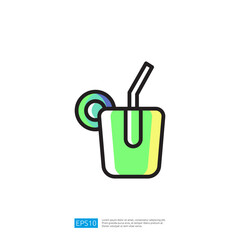 Colorful Icon of a Refreshing Beverage in a Green Glass with Straw and Circular Design Element