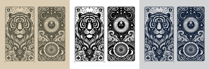 illuminated tiger vector playing card tattoo design