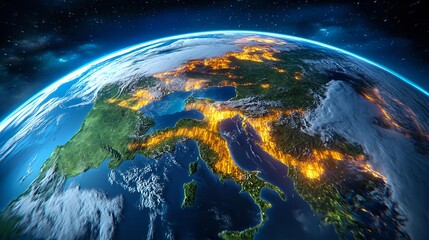 Fototapeta premium Earth at Night: Europe Glowing - Space Exploration