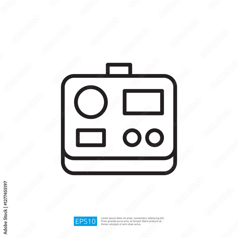 Poster modern equipment control icon featuring simple outline design, user-friendly interface with multiple