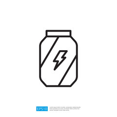 Modern Icon of an Energy Drink Can with Lightning Symbol Illustrating Power and Dynamic Refreshment in Minimalist Black and White Design