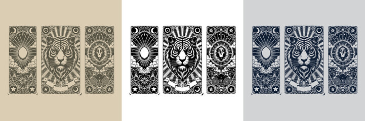 glowing tiger vector playing card tattoo design