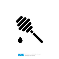 Honey Dipper Icon with Dripping Honey in a Minimalist Black Design Representing Natural Sweetness and Culinary Use