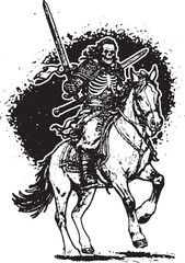 skull-faced knights riding horses swinging swords