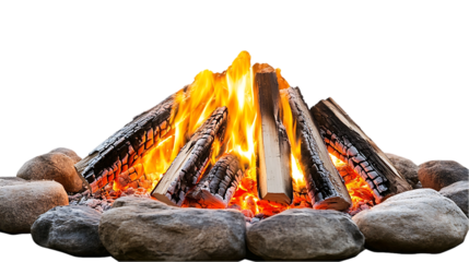 Campfire flames surrounded by rocks. Outdoor fire.  Possible use for nature, camping, hiking stock images