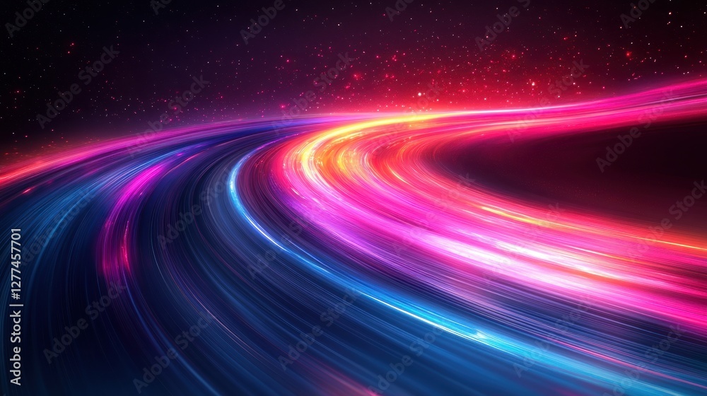 Aufkleber abstract colorful light trails forming a curved path against a dark starry background.