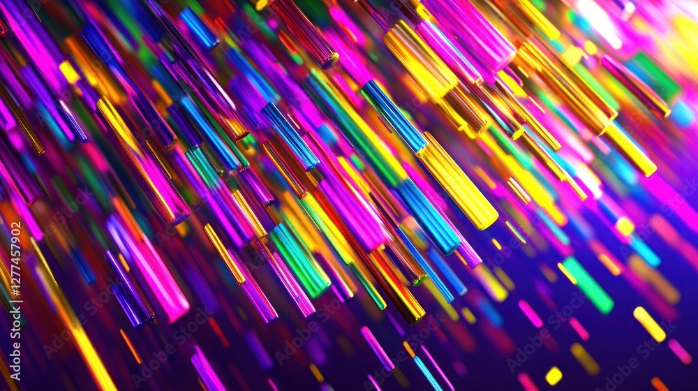 Poster abstract colorful lines falling on dark background.