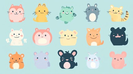 Cute cartoon animal illustrations in pastel colors.