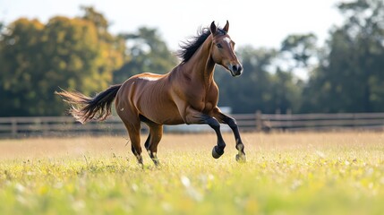 Fototapeta premium Galloping horse in a vibrant meadow outdoor nature scene captured in bright daylight freedom and joy