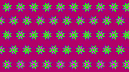 A graphic pattern of colorful octagram shape in front of color backdrop