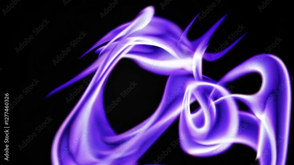 Poster abstract purple smoke on black background with smooth curves and flowing forms. creative design and 