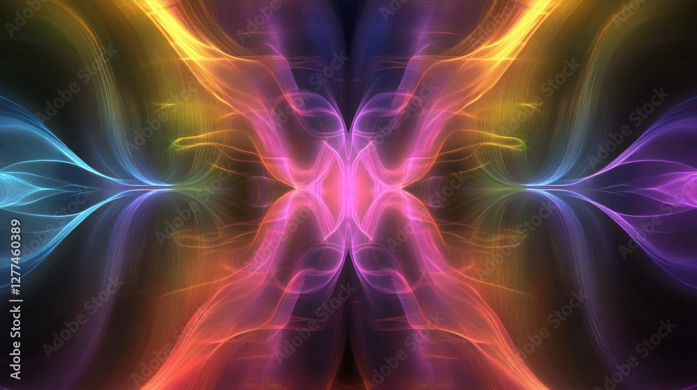 Poster Abstract colorful symmetrical light waves pattern.