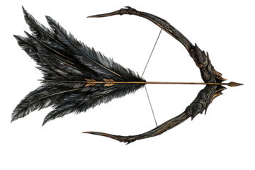 Ornate Dark Bow and Arrow, Fantasy Weapon, Display