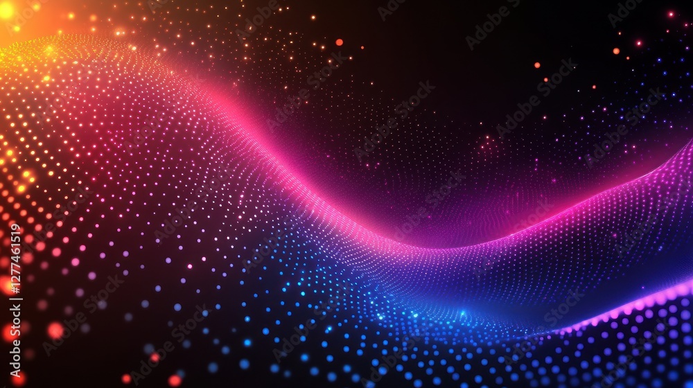 Aufkleber abstract colorful wave of glowing particles on dark background.