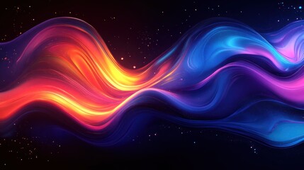 Obraz premium Abstract colorful waves flowing in dark space with glowing particles.
