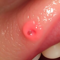 Fototapeta premium Close-up of oral cavity with gum abscess near tooth
