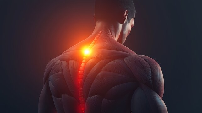 Human spine with glowing energy effect.
