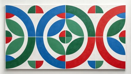 Obraz premium Curvilinear Abstract Composition Red, Blue, Green Geometric Forms on White, Abstract Art, Geometric Pattern Abstract art, geometric painting