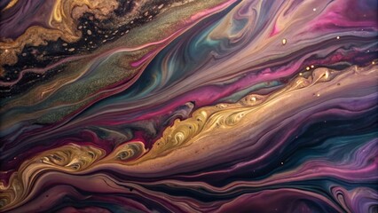Fluid Acrylic Pour Painting Swirling Gold and Purple Abstract, Liquid Art, Marble Texture Fluid acrylic painting, abstract art, pour painting