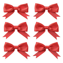 Six Red Decorative Ribbons Bow Isolated on White Background for Crafts, Gifts, and Festive Celebrations, Perfect for Various Designs and Decorations PNG