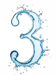 Number three from a splashes of water on white background