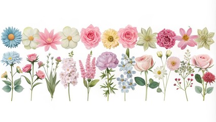 Obraz premium Pastel Floral Composition Watercolor Roses, Daisies and More, Botanical Illustration, Flower Arrangement Floral design, Watercolor painting