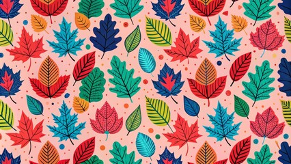Vibrant Autumn Leaf Pattern Pink Background, Colorful Illustration, Seamless Repeat, Fall Foliage Autumn Leaves, Fall Pattern