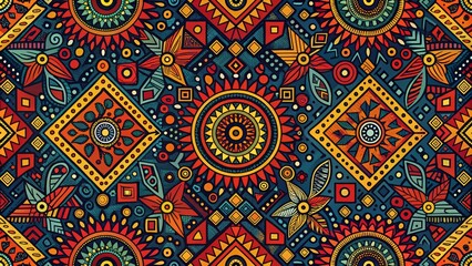 Vibrant Geometric Mandala Seamless Pattern Abstract Ethnic Tribal Art, Mandala, Geometric Design, Digital Illustration Tribal art, Ethnic pattern