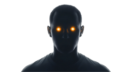 Silhouette of man with glowing eyes, use for horror/fantasy