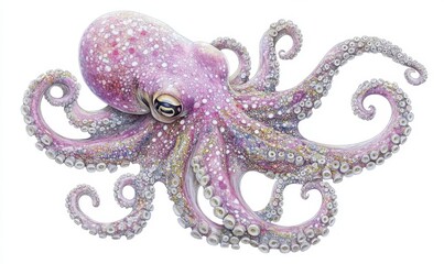 Fototapeta premium Colorful octopus gracefully swimming through vibrant coral reef teeming with marine life