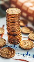 Stack of coins on financial report