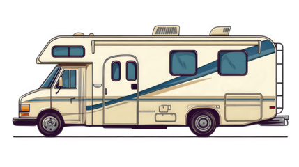 a side view of a recreational vehicle (rv) designed for travel and leisure the rv features a streamlined body. multiple windows. and a distinct color scheme. making it suitable for road trips and camp