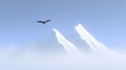 Fototapeta premium Majestic eagles soaring high above the snow capped peaks of a dramatic rugged mountain landscape The birds powerful wings and graceful movements create a sense of awe and wonder in the serene