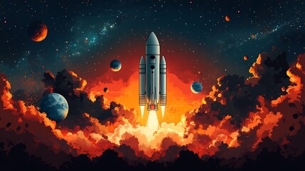 Sleek vector illustration of a rocket and planets ideal for space and science themed designs