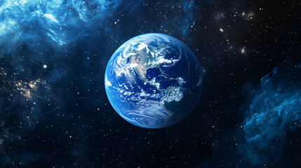 Majestic view of Earth as blue marble against starry cosmic backdrop