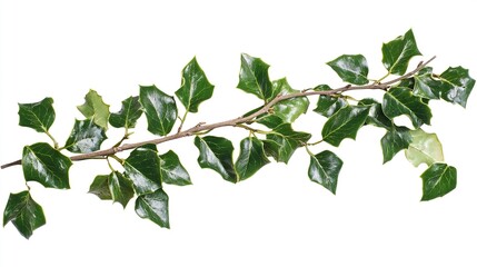 Lush Green Holly Branch with Spiky Leaves Isolated