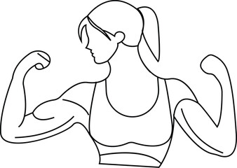 Strong Woman Icon with Transparent Background – Female figure flexing muscles, symbolizing empowerment, fitness goals, and strength with transparent background.